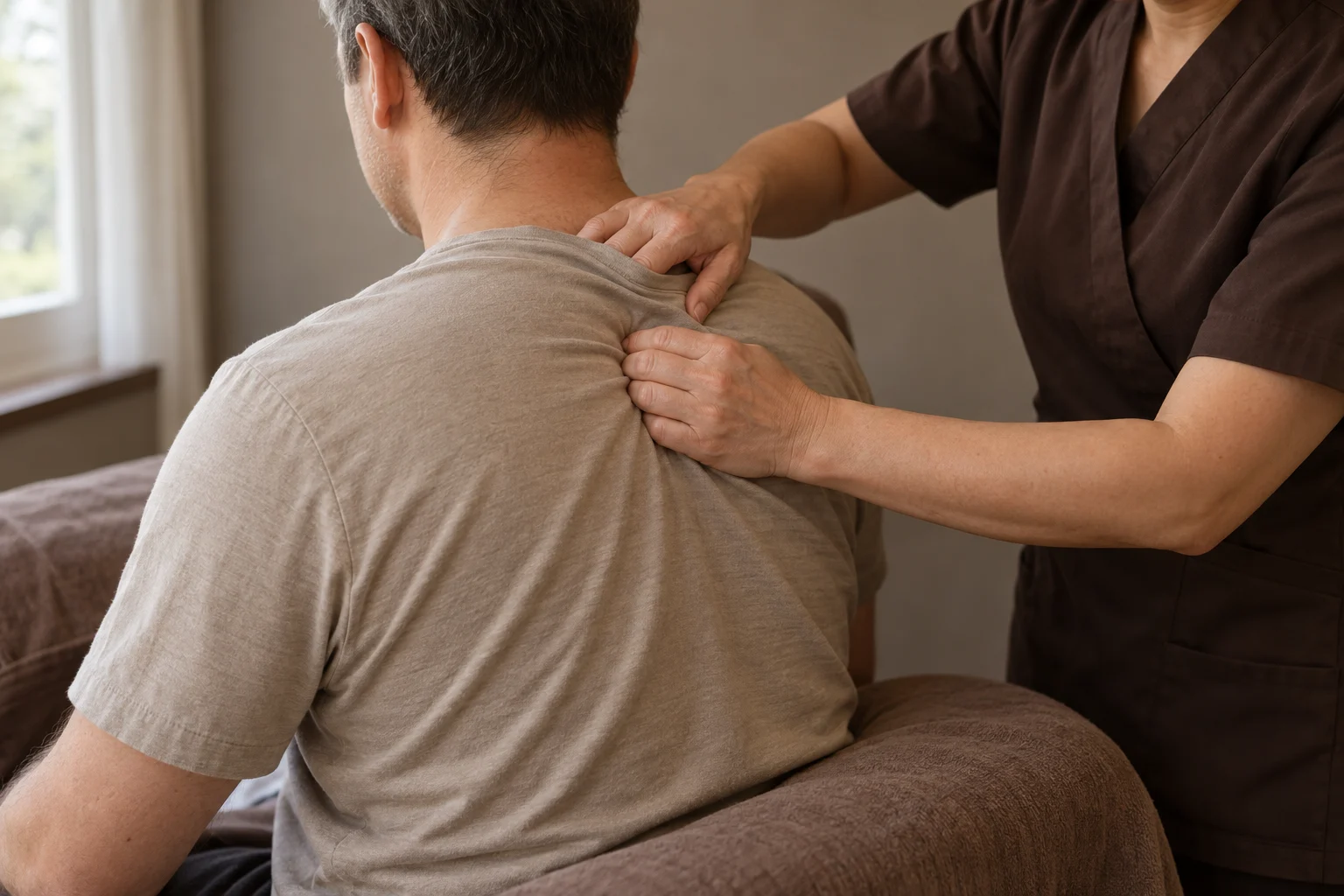 Illustrationsbild: massage av axlar med två händer